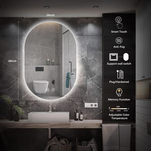 <span class=keywords><strong>Specchio</strong></span> da Bagno LED Ovale Senza Cornice Stile Nordico, Intelligente, da Parete, Antiappannamento, con Schermo Touch per Tavolo da Toeletta - Product Image 6