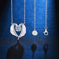 Collier pendentif ailes d'ange en moissanite certifiée GRA, plaqué rhodium, argent sterling 925