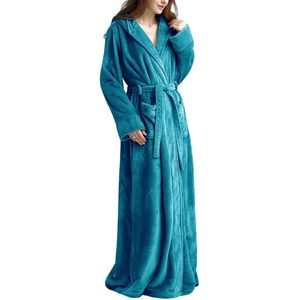 FOXA <b>Womens</b> Fuzzy Plush Long Hooded Robe Full Length Fleece Bathrobe Warm <b>Housecoat</b> With Kangaroo Pocket - Product Image 1