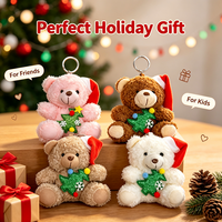 Porte-clés en peluche ours en peluche Kawaii de Noël avec chapeau, 4 couleurs, breloque de sac en peluche pour cadeau de Noël et décoration de fête