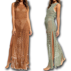 ชุดคลุมบิกินี่ตาข่ายซีทรูเซ็กซี่ คอวี ยาว แต่งโครเชต์ สำหรับผู้หญิง - Product Image 1