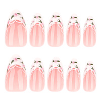 Ongles à porter pré-dessinés en dentelle française blanche avec logo personnalisé, courts, en forme d'amande, pour manucure simple et douce d'été