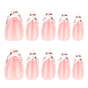 Ongles à porter pré-dessinés en <span class=keywords><strong>dentelle</strong></span> française blanche avec logo personnalisé, courts, en forme d'amande, pour <span class=keywords><strong>manucure</strong></span> simple et douce d'été - Product Image 5
