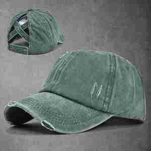 Custom Embroidery Printing Logo Washed Distressed Baseball <b>Cap</b> Ponytail Hat High Messy Bun Ponycap for <b>Women</b> Promotion Gifts - Product Image 1