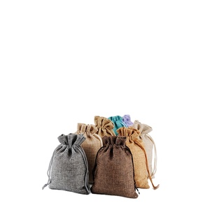 Sac à cordon en faux lin naturel écologique et coloré, sac à poussière en jute et chanvre pour emballage cadeau - Product Image 1