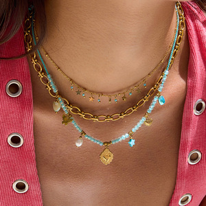 Chic Resort Style Heart Star Pendant Necklace With Freshwater Pearl And Gold Tone Charms For Party Wear - Product Image 2