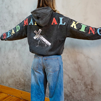 Hoodie unisexe personnalisé style streetwear, effet vieilli, délavé à l'acide, patchwork, logo brodé, couleur au choix, 100% coton