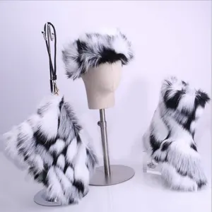 Inverno di corrispondenza di colore della borsa di fascia e stivali set di peluche scarpe di colore della miscela faux pelliccia di volpe della neve stivali per le donne signore stivali di pelliccia