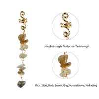 Breloques pour cheveux ethniques en pierre naturelle, cristal et métal pour tresses et dreadlocks, lot de 6 pour femmes