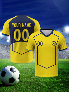 Camiseta Deportiva Personalizada con Diseño Impreso, Cuello en V, Manga Corta, Azul, Rojo y Amarillo, 100% Poliéster, Absorbe el Sudor y de Secado Rápido - Product Image 4