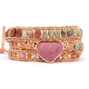 Bracelet en forme de cœur avec pierres tissées à la main, chaîne en cuir à 3 couches, bijoux de mode pour femmes, cadeau - Product Image 5