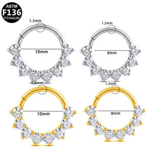 Gaby G23 Piercing <span class=keywords><strong>de</strong></span> Titanio con Bisagra, ASTM F136, Joyería Corporal Sexy, Aro para Nariz, Daith, Septum, Pendientes, Anillo <span class=keywords><strong>de</strong></span> Nariz para Zirconia - Product Image 4