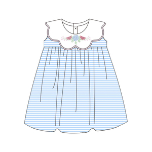 Vestido infantil personalizado GSD3868 para niña, diseño boutique con estampado de flores rosas y rayas, venta al por mayor, vestido de manga corta para bebé. - Product Image 4