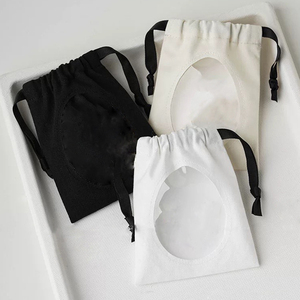 New Arrivals Transparent Cotton <b>Drawstring</b> Bag with Clear Pvc Window Jewelry Storage Canvas Pouch Dust Bag for Earrings Rings - Product Image 1