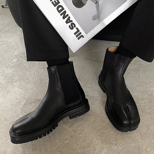 Bottes Chelsea en cuir à bout fendu style britannique pour hommes et femmes, modèle Open Edge Horseshoe, idéales pour l'automne - Product Image 2