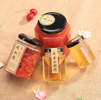 Jelas Polygon Octagon bentuk Jam saus penyimpanan makanan kaca madu Jar dengan logam Lug tutup 45 60 85 100 180 280 380 500 730ml