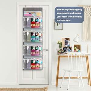 5 Compartments Closet Hanging Yarn Knitting Storage Organizer with Zipper Closure Yarn Over Door Display Holder - Product Image 2