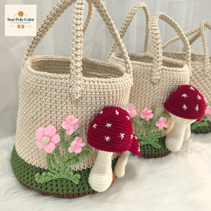 Grande Capacité Mignon Fleur <span class=keywords><strong>Champignon</strong></span> Motif <span class=keywords><strong>Panier</strong></span> De Rangement Dames Circulaire Voyage En Plein Air Sac À Main pour Faire Du Shopping - Product Image 4