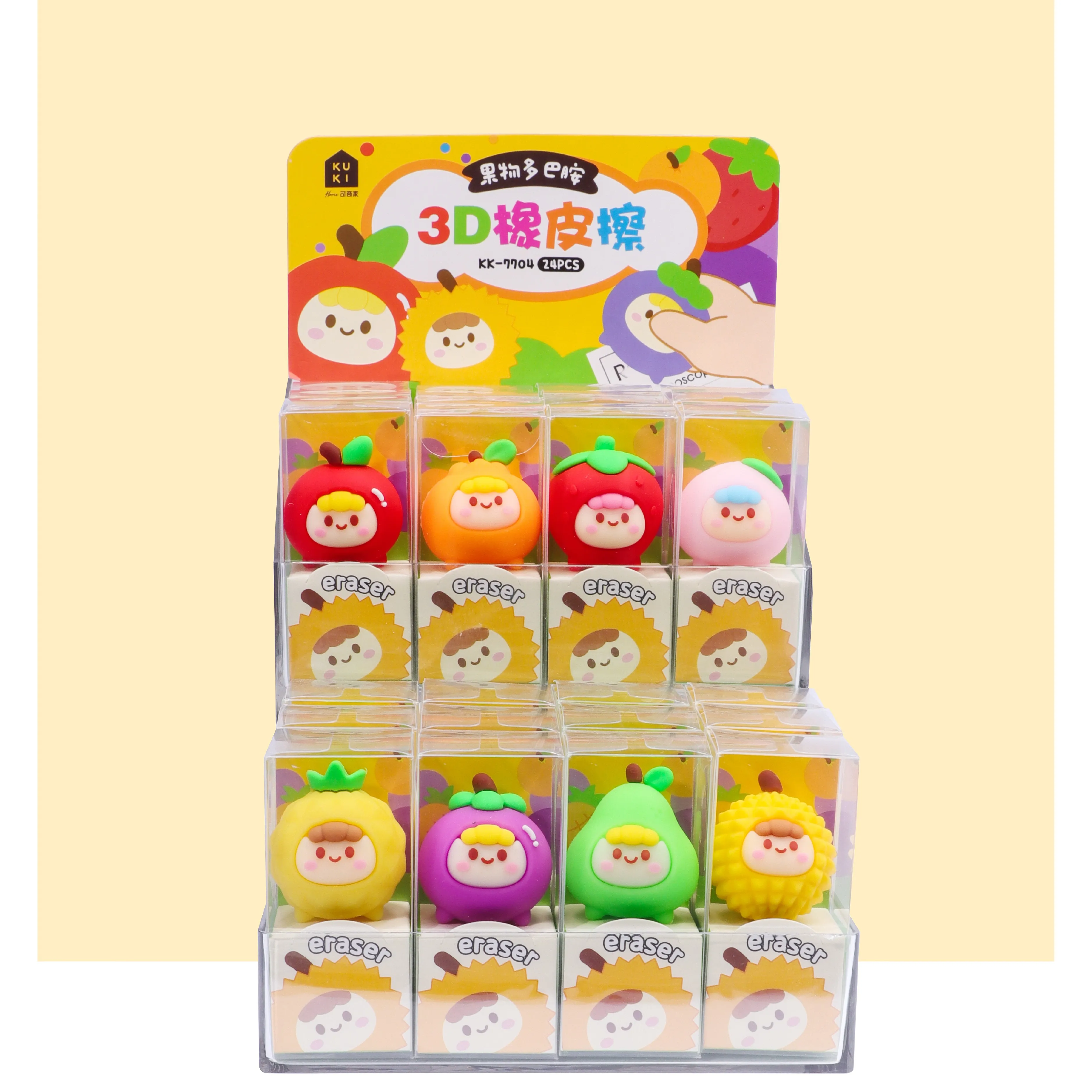 Manufacturer best selling school supplies children fancy cute kawaii 3d cute fruit design rubber pencil eraser