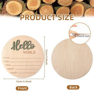 Panneau d'annonce de naissance en bois de 5,9 pouces « Hello World » pour nouveau-nés, idéal pour la fête prénatale, l'hôpital et la crèche, pour garçons et filles - Product Image 2