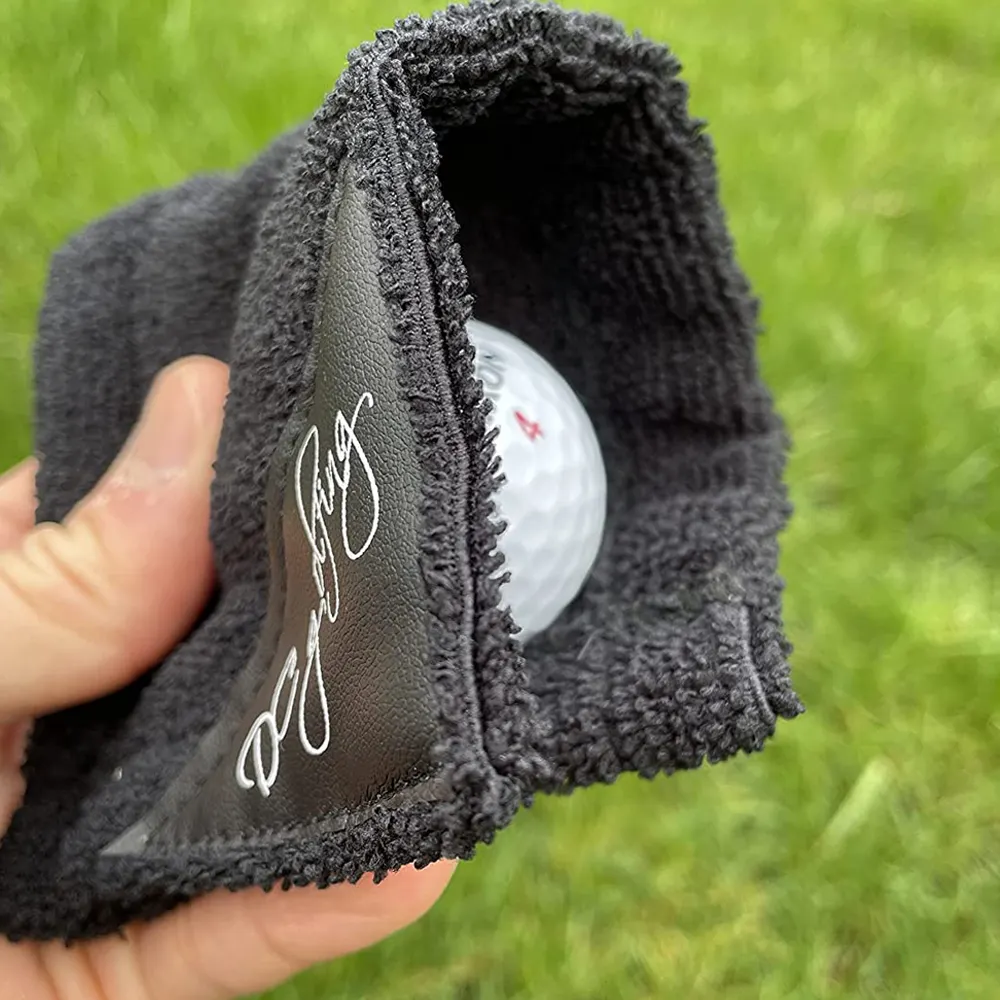 Toalla de limpieza de pelota de Golf, con gancho a presión, negra, seca/húmeda