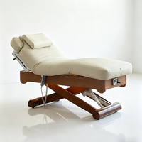 Lit de beauté électrique à 3 moteurs au design unique, avec cadre en bois, pour salon de beauté, lit de spa facial extensible, lit de traitement chauffant moderne