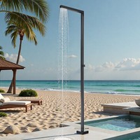 Colonne de douche au sol circulaire moderne et minimaliste pour extérieur, verticale haute, avec fonction de refroidissement, en acier inoxydable brossé, ensemble de douche pluie