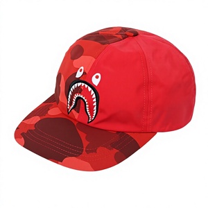 Red Camouflage Washed Baseball Cap Embroidered <b>Monster</b> Face Front Panel 6-Panel Fitted Unisex Street Style Chains Adjustable Hat - Product Image 1