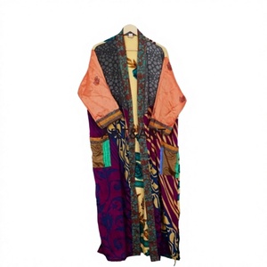Robe Kimono en Soie Grande Taille pour Femme, Style Chinois Vintage, Patchwork, Respirante, avec Cordon de Serrage, Idéale pour l'Été et les Fêtes à la Plage - Product Image 1