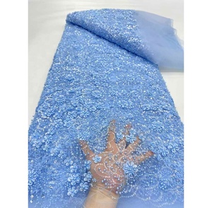 Toplace, gran oferta, tela blanca con cuentas, encaje y plumas, tela nupcial con cuentas pesadas, vestido africano <span class=keywords><strong>de</strong></span> encaje con cuentas - Product Image 6