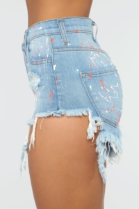 Bleu clair <span class=keywords><strong>Denim</strong></span> Déchiré Peinture À La Main Femme Jeans Court <span class=keywords><strong>Short</strong></span> <span class=keywords><strong>En</strong></span> Jean - Product Image 4