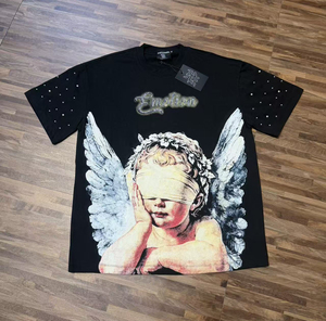 เสื้อยืดแขนสั้นผ้าฝ้าย 100% พิมพ์ลายเรโทรคุณภาพสูง สไตล์ฮิปฮอปลำลองแนวสตรีท สำหรับผู้ชาย รุ่น Mixed Emotions - Product Image 5