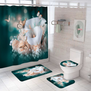 Tapis de bain tournesol personnalisé 4 pièces en microfibre à mémoire de forme ensemble de tapis de salle de bain avec rideau de <span class=keywords><strong>douche</strong></span> - Product Image 4
