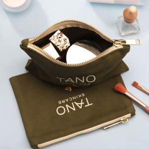 Bolsa de almacenamiento lavable con cremallera de lona verde sólida reciclable, bolsa de cosméticos de maquillaje de algodón con logotipo personalizado de alta calidad - Product Image 3