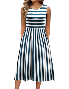 Robe midi moulante sans manches à imprimé numérique, col bustier, décontractée, d'été, tissée, respirante, pour femme, unie - Product Image 1