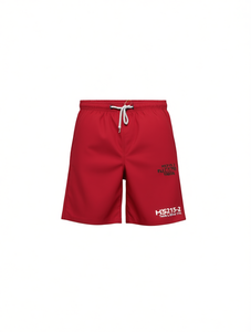 HS215-2 Short de bain pour homme à séchage rapide, rouge, taille mi-haute, avec cordon de serrage, décontracté, uni, en polyester tricoté 100% - Product Image 1