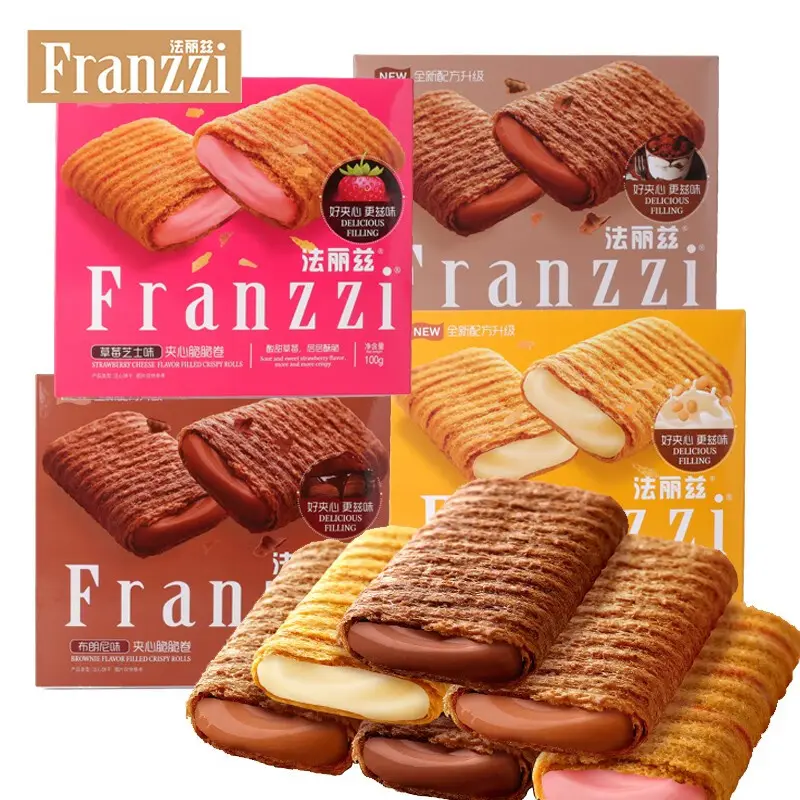 Franzzi cookie 100g rol Wafer roti lapis keju stroberi Multi-flavor Rolls makanan ringan Cina