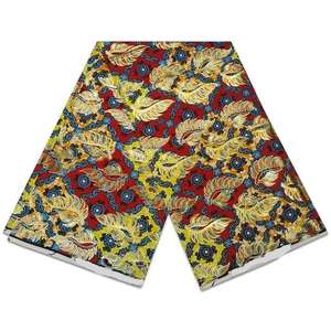 ผ้าอังการาลายใบไม้<span class=keywords><strong>สี</strong></span>ทอง <span class=keywords><strong>แดง</strong></span> เหลือง หรือที่เรียกว่าผ้าพิมพ์ลายแอฟริกัน ฮอลแลนด์ แว็กซ์ ทิสซู ผ้าแอฟริกันยอดนิยม - Product Image 1