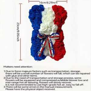 Ours en fleurs artificielles en PE fait main, thème France, avec ruban de football, logo personnalisé acceptable, vente en gros - Product Image 5