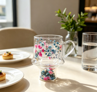 Mug en verre borosilicate à double paroi avec poignée isolante, motif floral, tasse à café et à thé, décoration d'intérieur, cadeau