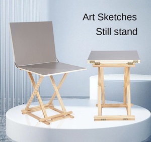 Mesa de estudio de madera de haya Huixishi 60x80cm con caballete de pintura ajustable y silla de estudio de arte con estructura metálica para fotografía - Product Image 6