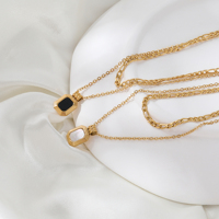 Kalung Sweater Baja Anti Karat Berlapis Emas 18K Joolim Jewelry, Dua Lapis Mutiara Onyx 2 Baris