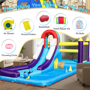 Scivolo Gonfiabile Acquatico Combo con Scivolo, Parete da Arrampicata, Ostacoli, Trampolino, Piscina di Palline e Spruzzi d'Acqua - Product Image 6