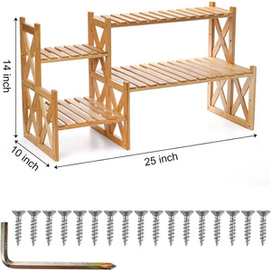 Soporte para Plantas de Bambú de 2 Niveles Ajustable, Estante para Macetas de Interior y Exterior, Rectangular, Plegable, para Hogar, Jardín, Balcón - Product Image 2