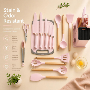 Popular 19Pcs Kitchen Utensils Set <b>Silicone</b> Spatula Ladle Cooking Utensil With Holder - Product Image 5