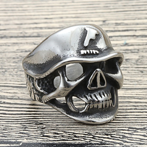 Men's Titanium Steel <b>Skull</b> <b>Ring</b> Stainless Steel Punk Style Officer <b>Ring</b> 27057 - Product Image 3