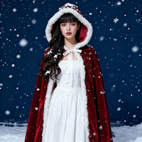 Erwachsene Damen Weihnachts-Cosplay-Kostüm-Set Samt-Roter Kunstfell-Kapuzenumhang Winter Warmer Party-Umhang Auf Lager Großhandel