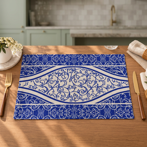 Mantel Individual de Poliéster Premium con Elegante Diseño Floral Azul y Blanco |   Mantel Rectangular Decorativo para Mesa de Comedor - Product Image 5