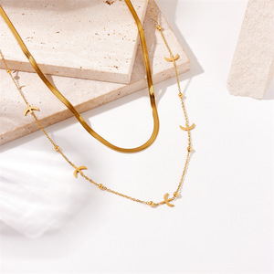 2024 nuevo Simple 18K Pvd alta calidad chapado en oro collar de pájaro de acero inoxidable doble capa collar libre de deslustre para mujeres - Product Image 3