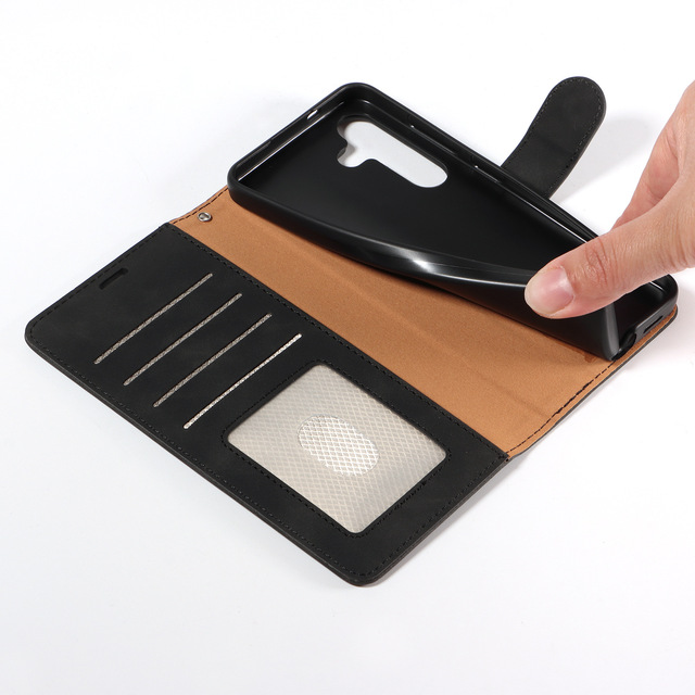 For S24 Ultra S25 S23 Wallet Phone Case with Flip Leather Design Pu Artificial Leather Material